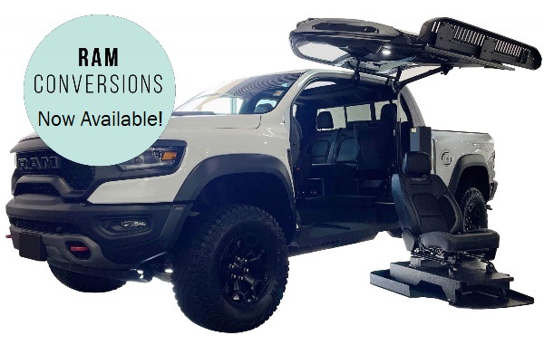 ATC Conversions RAM 1500 TRX Wheelchair Accessible Truck with lift deployed at driver door
