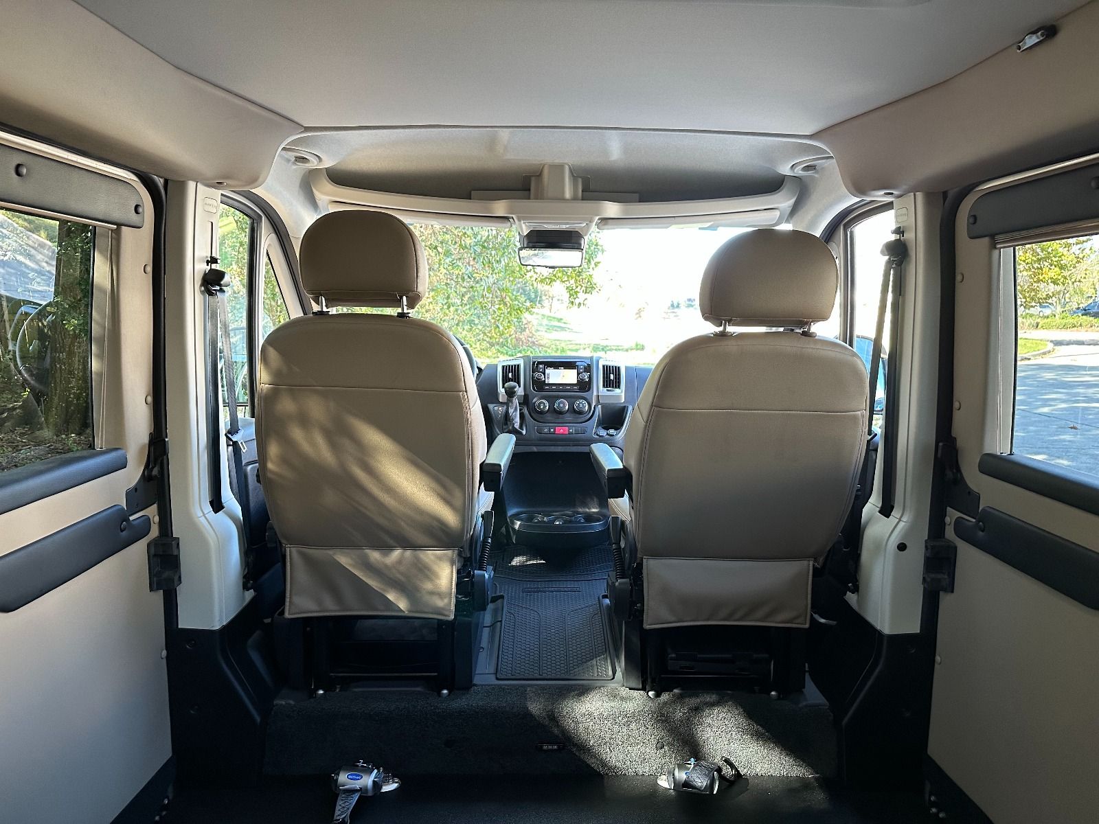 Interior and back of front seats of RAM ProMaster with Tempest X Wheelchair Van Conversion